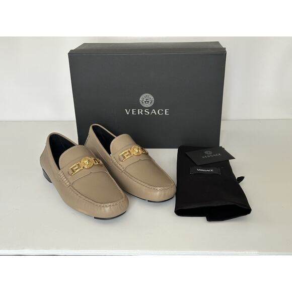VERSACE Medusa Men's Taupe Leather Driver Shoes 7 US (40 Euro) 1009707 NIB $850 - Picture 14 of 16
